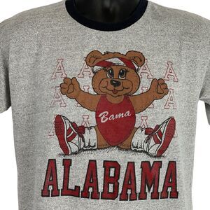 Vintage 80s University of Alabama Crimson Tide T Shirt Gray NCAA Bear M Medium